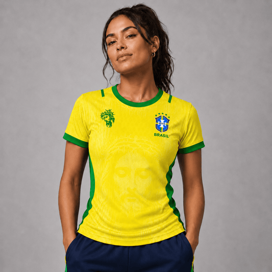 Camiseta Brasil Jesus Amarela Feminino